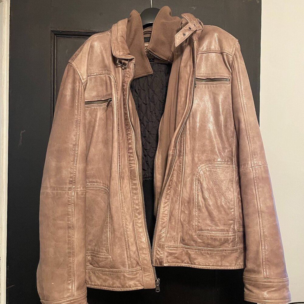 Warm leather jacket with quilted interior